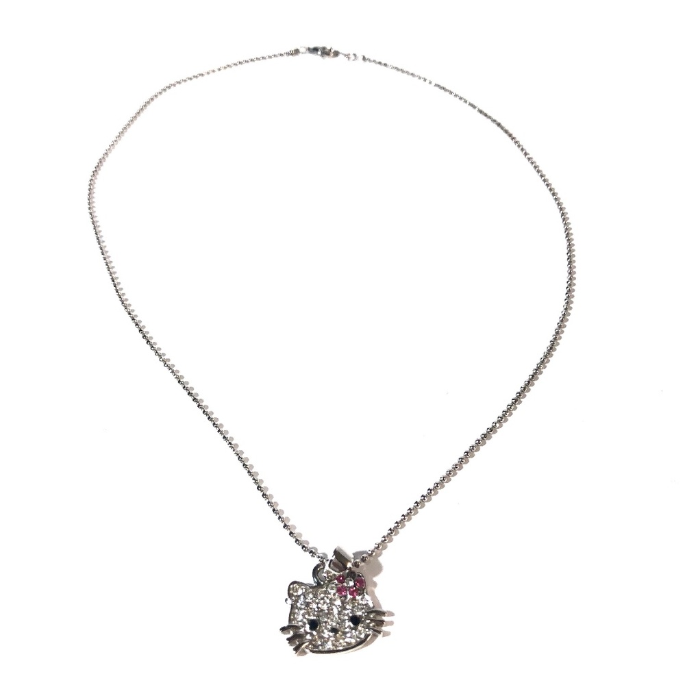 Hello Kitty Pink White Rhinestone Pendant Necklace